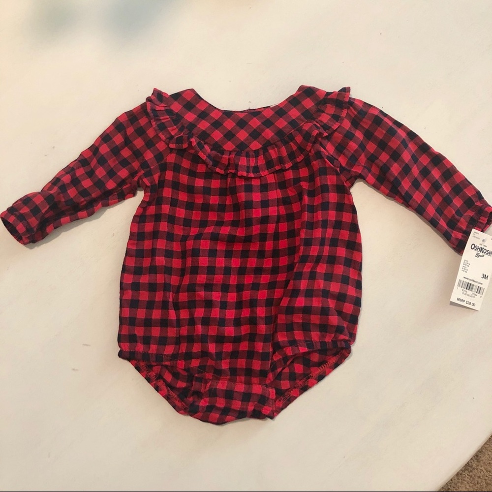 NWT OshKosh blue and red checked blouse onesie